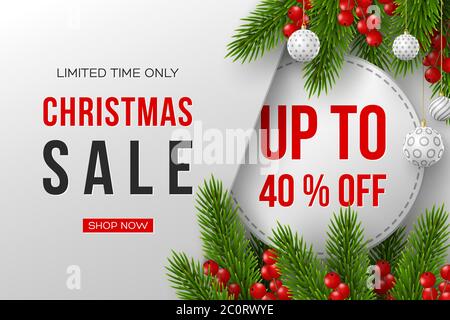 Christmas sale banner with decorative elements. Stock Vector