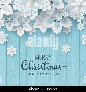 Christmas background with 3d decorative snowflakes Stock Vector
