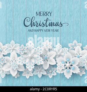 Christmas background with 3d decorative snowflakes Stock Vector