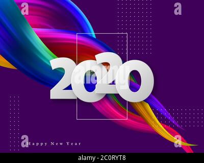 2020 New Year sign on abstract liquid background. Stock Vector