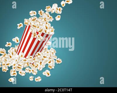 Full striped bucket with falling popcorn. Stock Vector