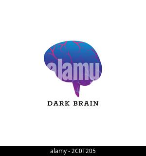 Dark Brain logo design template isolated on white background. Brain with blood vessels vector illustration. Blue Magenta violet purple gradation color Stock Vector