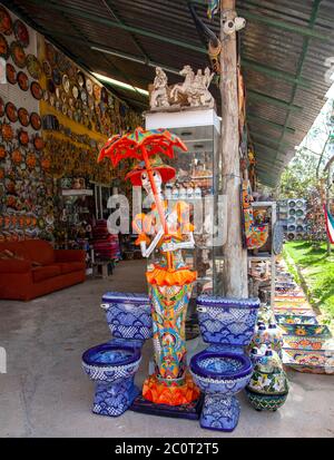 Sr.Tequila's amazing selection of Talavera pottery is a tourist stopper on the Tulum-Coba Road in Francisco Uh May, Quintana Roo, Yucatan Peninsula, M Stock Photo