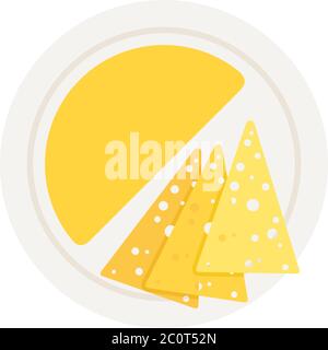 Half cheese head and pieces on a plate vector flat isolated Stock Vector