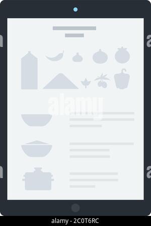 Culinary app on the tablet flat icon vector isolated Stock Vector