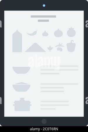 Culinary app on the tablet flat icon vector isolated Stock Vector