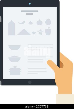 Recipe on the tablet screen flat icon vector isolated Stock Vector