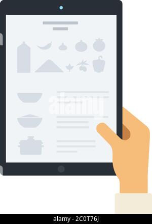 Recipe on the tablet screen flat icon vector isolated Stock Vector