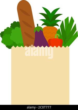 Paper bag with products flat icon vector isolated Stock Vector