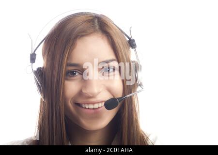 Female support operator with headset Stock Photo