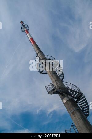 Lookout tower with spiral staircase built on TV transmitter, Vlci Hora, Czech Republic, diagonal composition Stock Photo