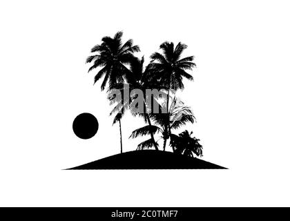 Tropical Scene Island Sunset Illustration Stock Photo