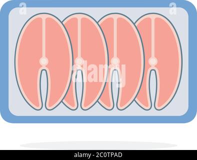 Fish steaks vacuum packed flat isolated Stock Vector