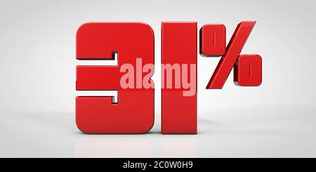 31% red text isolated on white background, 3d render illustration Stock Photo