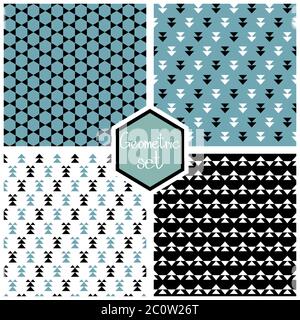 Set. Seamless geometric abstract pattern with triangles. Can be used in textiles, for book design, website background. Stock Vector