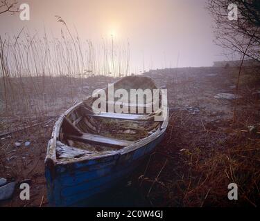 Ireland. Killarney National Park. Lough Leane with abandoned rowing boat. Stock Photo