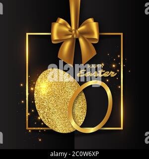 Illustration of golden eggs on the isolated black background. Golden Easter egg. Easter Card. Vector illustration Stock Vector