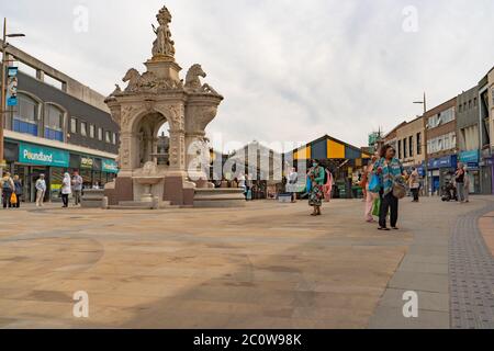 Dudley town centre during Coronavirus Pandemic, May 2020.  Social distancing. UK Stock Photo