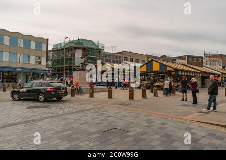 Dudley town centre during Coronavirus Pandemic, May 2020.  Social distancing. UK Stock Photo