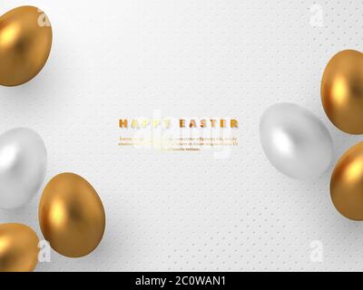 3d metallic golden and white eggs. Stock Vector