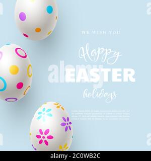 Happy Easter holiday composition with Easter eggs. Stock Vector