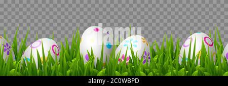 Vector Easter eggs in green grass. Stock Vector