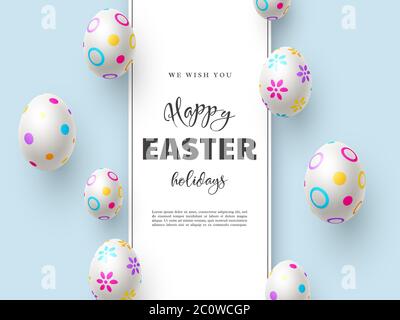 Happy Easter holiday composition with Easter eggs. Stock Vector