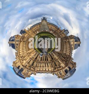 Little planet effect of the famous Louvre Museum, one of the world's largest art museums and historic monument with the Pyramid in front Paris, France Stock Photo