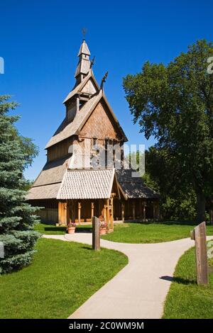 Hopperstad Stave Church at the Hjemkomst Center, Moorhead City, Minnesota, USA Stock Photo