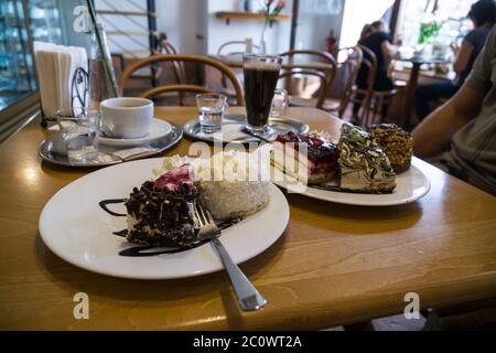 Sweet cakes and coffee on the table. Czech Republic Stock Photo