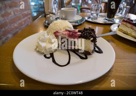Sweet cakes and coffee on the table. Czech Republic Stock Photo