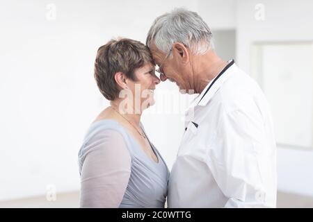 Portrait of happy Caucasian couple during ballroom dancing Stock Photo