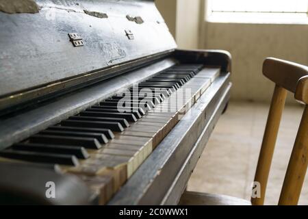 Old wooden piano. Czech Republic Stock Photo