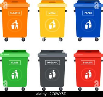 Colored tanks on wheels for sorting garbage vector flat isolated Stock Vector