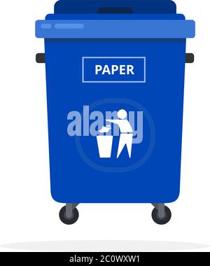 Trash can on wheels for sorting paper flat isolated Stock Vector