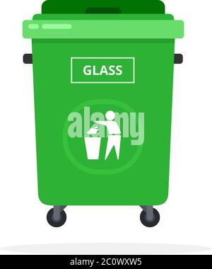 Trash can on wheels for sorting glass flat isolated Stock Vector