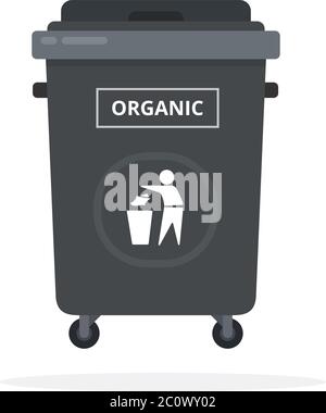 Trash can on wheels for sorting organic waste flat isolated Stock Vector