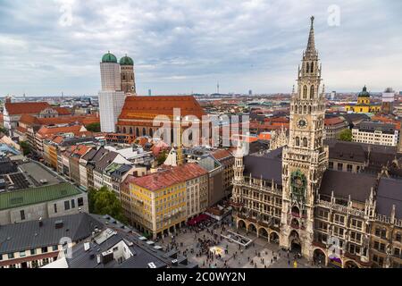 Aerial view on Marienplatz town hall Stock Photo