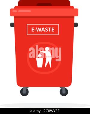 Trash can on wheels for the sorting electronics waste flat isolated Stock Vector