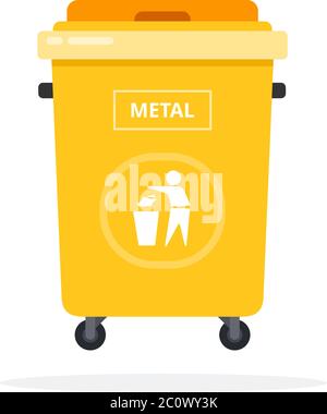 Trash can on wheels for metal sorting flat isolated Stock Vector