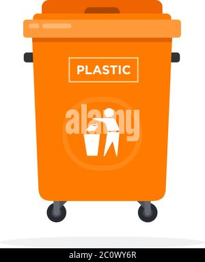 Trash can on the wheels for sorting plastic flat isolated Stock Vector