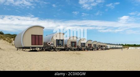 Panoramic view of Holiday houses on the beach of Vrouwenpolder in Zeeland Stock Photo