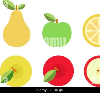 Colorful fruits and their pieces vector icon flat isolated Stock Vector