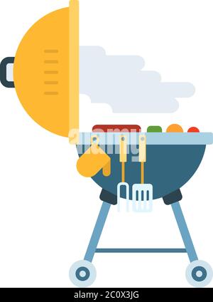 Backyard grill with food and appliance vector icon flat isolated Stock Vector