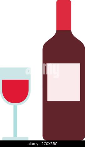 Bottle and glass of red wine vector icon flat isolated Stock Vector