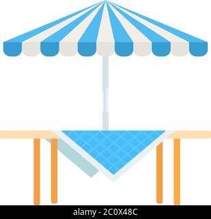 Wooden picnic table with umbrella vector icon flat isolated Stock Vector