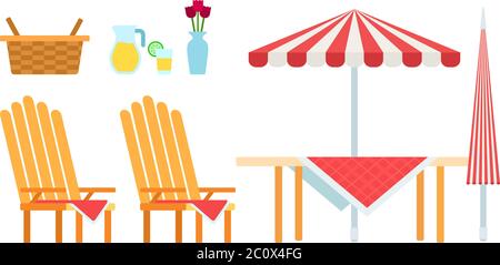 Picnic furniture set vector icon flat isolated Stock Vector
