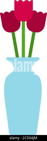 Vase with pink tulips vector icon flat isolated Stock Vector