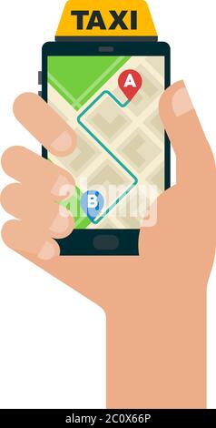 Taxi route in a smartphone vector icon flat isolated Stock Vector
