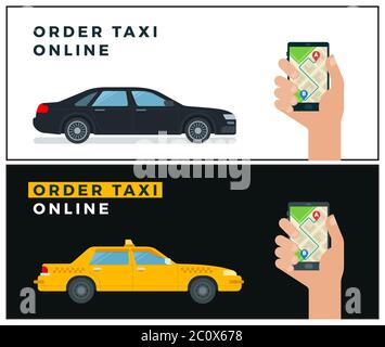 Banner order taxi online vector illustration in flat design. Stock Vector